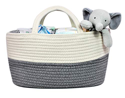 Product Cover Summit One Baby Extra Large Diaper Caddy Organizer Basket (17 x 10 x 8 Inches) Spacious and Sturdy Woven Cotton Rope Diaper Storage with Handles - Includes Diaper Changing Pad | White Gray