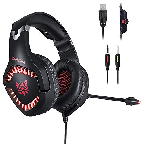 Product Cover PC Gaming Headphones,Oun itechPS4 Gaming Headset  with Microphone ,Over-Ear Gaming Headphones Noise Cancelling 7.1 Surround Sound Soft Earmuffs LED Light for Game Red