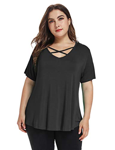 Product Cover BELAROI Women Plus Size Criss Cross V-Neck Tunic Top Loose T Shirt
