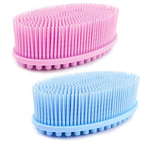 Product Cover 2 Pack Pink and Blue Avilana Exfoliating Silicone Body Scrubber Easy to Clean, Lathers Well, Eco Friendly, Long Lasting, And More Hygienic Than Traditional Loofah