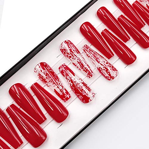 Product Cover Burnt Red long Coffin 20pcs full cover Press On false nails - Nail Tips 10 sizes Full Coverage fake nails....
