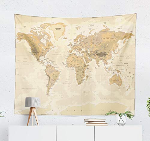 Product Cover Summor Wall Tapestry, Wall Hanging Tapestry Unique Tapestries Map World Vintage Asia Europe South City Topography America Africa Japan Brown New 50x60 Inches for Living Room Wall Decor Bedroom