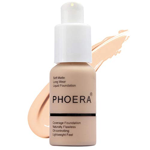 Product Cover Matte Oil Control Concealer Foundation Cream,PHOERA New 30ml Long Lasting Waterproof Matte Liquid Foundation (102 Nude)