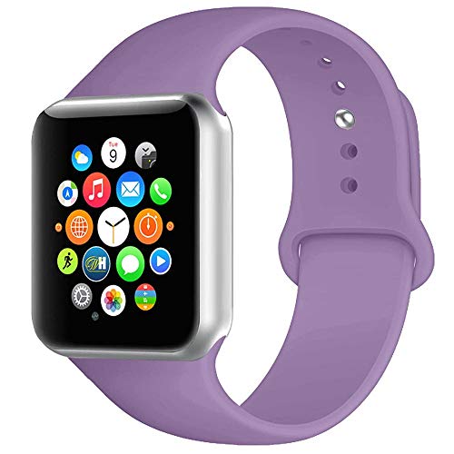 Product Cover BOTOMALL Compatible with Iwatch Band 38mm 40mm 42mm 44mm Classic Silicone Sport Replacement Strap Bracelet for Iwatch All Models Series 4 Series 3 Series 2 1 (Lavender,42/44mm S/M)