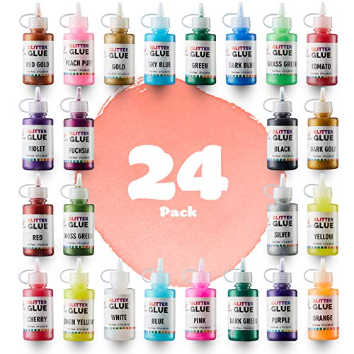 Product Cover Glitter Glue (Value Pack - 24 Colors) | Washable Glittery Art Glue | Essential Slime Supplies for Slime Making and Arts & Crafts Projects | Non-Toxic & Safe for Kids