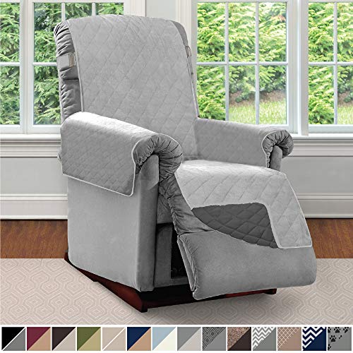 Product Cover Sofa Shield Original Patent Pending Reversible Small Recliner Protector, Seat Width to 25 Inch, Furniture Slipcover, 2 Inch Strap, Chair Slip Cover Throw for Pets, Recliner, Light Gray Charcoal