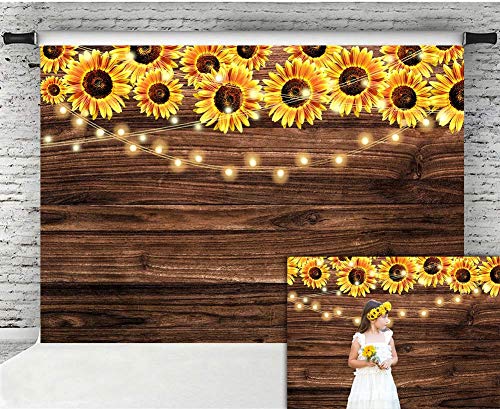 Product Cover Fanghui 7x5ft Sunflower Wooden Floor Backdrop Baby Shower Wedding Birthday Party Banner Decor Supplies Sunflower Theme Party Photography Background Photo Booth Props