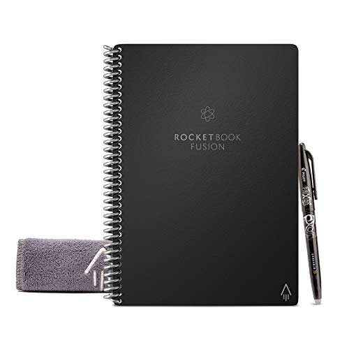 Product Cover Rocketbook Fusion Smart Reusable Notebook - Calendar, To-Do Lists, and Note Template Pages with 1 Pilot Frixion Pen & 1 Microfiber Cloth Included - Infinity Black, Executive Size (6