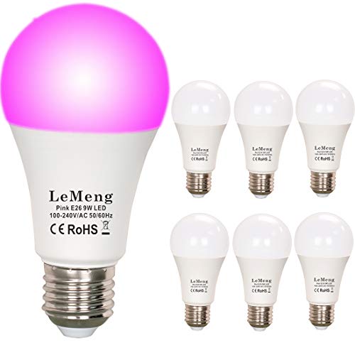 Product Cover LeMeng Pink LED Light Bulbs 9W A19 (60W 75Watt Equivalent), E26 Medium Base Porch Light 120V for Hallway Holiday Party Decoration, Non Dimmable- 6 Pack