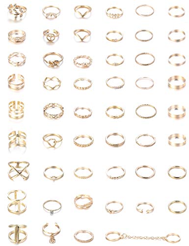 Product Cover Thunaraz 52Pcs Vintage Gold Knuckle Rings Women Midi Finger Ring Set for Women Stackable Ring