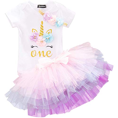 Product Cover TTYAOVO Baby Girl Newborn 3Pcs My 1st Birthday Outfits Skirt Set Romper+Tutu Dress+Headband Clothing Set (1 Years, 1peach) ...