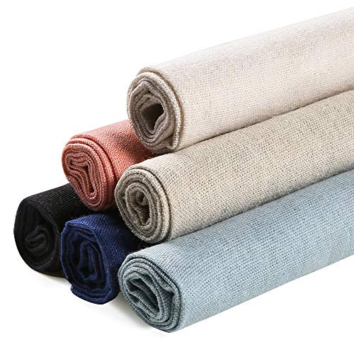 Product Cover Caydo 6 Pieces 6 Colors Linen Needlework Fabric for Garments Crafts, Upholstery Flower Pot Decoration and Tablecloth, 19.6 by 19.6 Inch