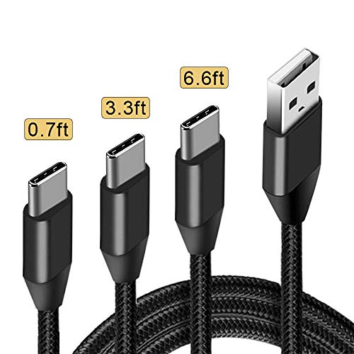 Product Cover USB Type C Cable (3-Pack) USB A 2.0 to USB-C Charger Nylon Braided Fast Charging Cord for Samsung Galaxy S10 S10e S9 S8 Plus Note 9 8,Moto Z,LG V30 G5,Nintendo Switch (Black）