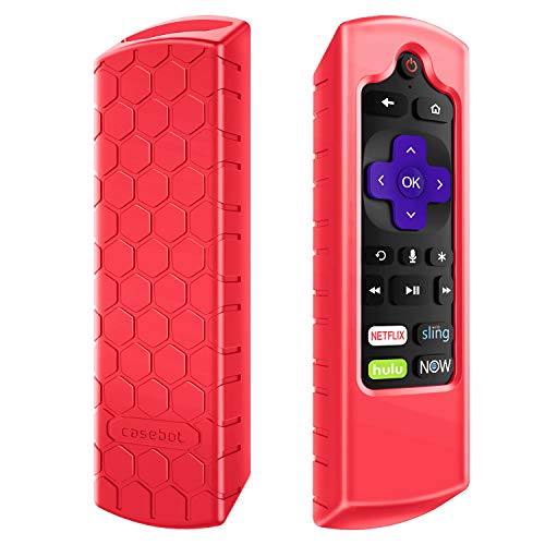 Product Cover Fintie Remote Case for Roku Express 3930 (2019)/3900, Premiere+ 3921 (2019)/Premiere 3920, Streaming Stick+ 3810/Stick 3800 Remote, Casebot (Honey Comb) Shockproof Silicone Cover, Red