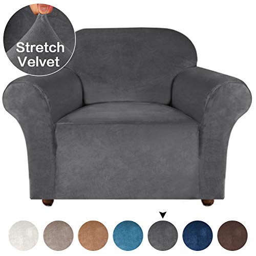 Product Cover Turquoize Velvet Sofa Cover Stretch Sofa Slipcover Stylish Couch Cover 1-Piece Furniture Protector Washable Spandex Chair Slipcover & Couch Slipcover for Dogs (Chair, Gray)