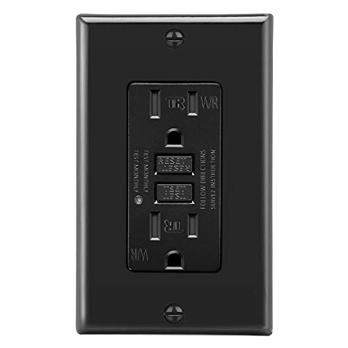 Product Cover BESTTEN Black GFCI Outlet, 15A/125V/1875W, Tamper and Weather Resistant, GFI Receptacle with LED Indicator, Ground Fault Circuit Interrupter, Wall Plate Included, ETL Certified