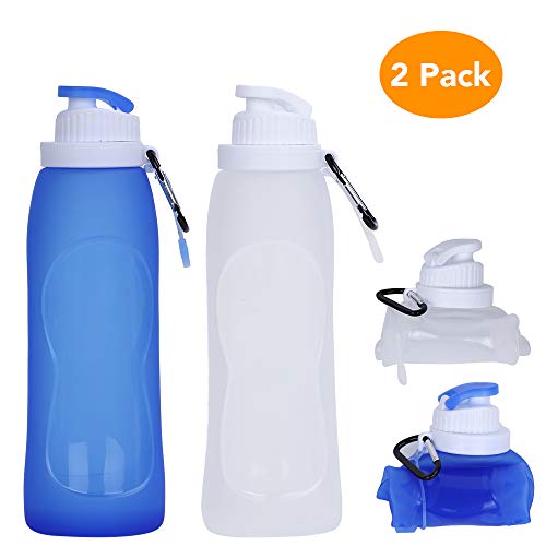 Product Cover Collapsible Water Bottle, McoMce Portable Folding Bottle & Water Bottle with Clip for Backpack, Foldable Water Bottle BPA Free & FDA Approved, 2 Pcs Sport Bottle Water Squeeze Collapble Watterbottles