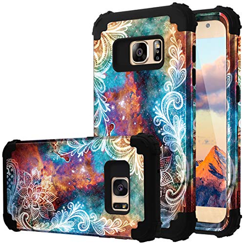 Product Cover Fingic Galaxy S7 Case, S7 Case, Floral 3 in 1 Heavy Duty Protection Hybrid Hard PC & Soft Silicone Rugged Bumper Anti Slip Full-Body Shockproof Protective Case for Samsung Galaxy S7 G930, Mandala