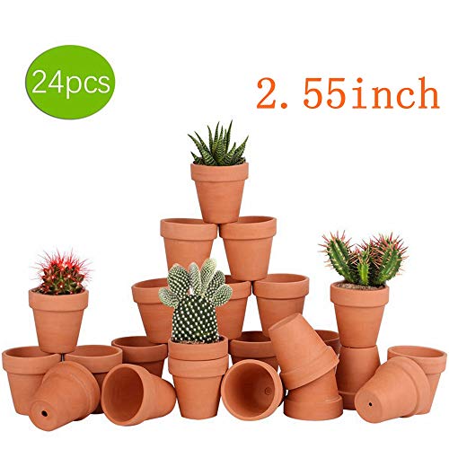 Product Cover 24pcs Small Mini Clay Pots, 2.55'' Terracotta Pot Clay Ceramic Pottery Planter, Cactus Flower Terra Cotta Pots, Succulents Nursery Pots, with Drainage Hole, for Indoor/Outdoor Plants, Crafts,Wedding