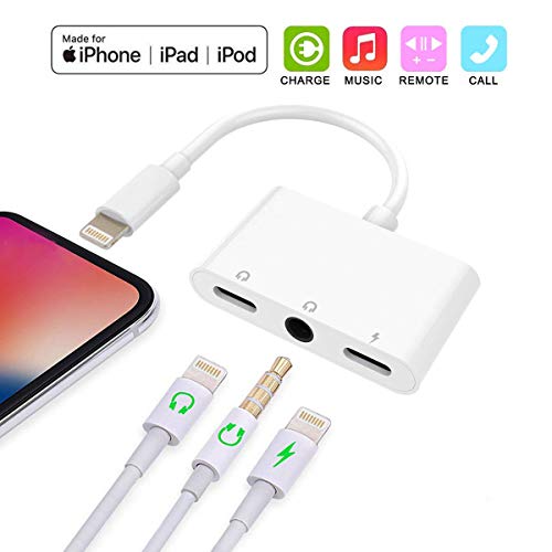 Product Cover GEOP Compatible for iPhone X iPhone Xs/Xs Max iPhone 8/8Plus iPhone 7/7Plus 3 in 1 Headphone Splitter with 3.5mm Headphone Jack Audio Adapter Fast Charge Splitter (White)