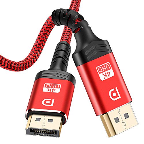 Product Cover DisplayPort Cable,Capshi 4K DP Cable Nylon Braided -(4K@60Hz, 2K@165Hz, 2K@144Hz) Gold-Plated DP to DP Cable Ultra High Speed Display Port Cable 3.3ft for Laptop PC TV etc- Gaming Monitor Cable (Red)