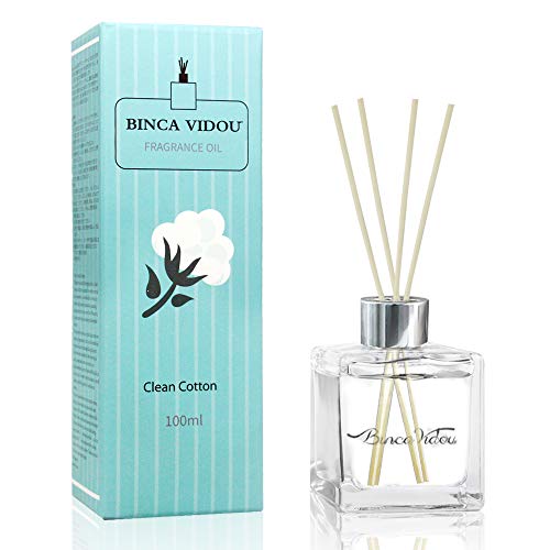 Product Cover binca vidou Reed Diffuser Clean Cotton Scented Reed Oil Diffuser Set with Rattan Reeds for Bathroom Office Gift Stress Relief 100ml/3.4 fl.oz