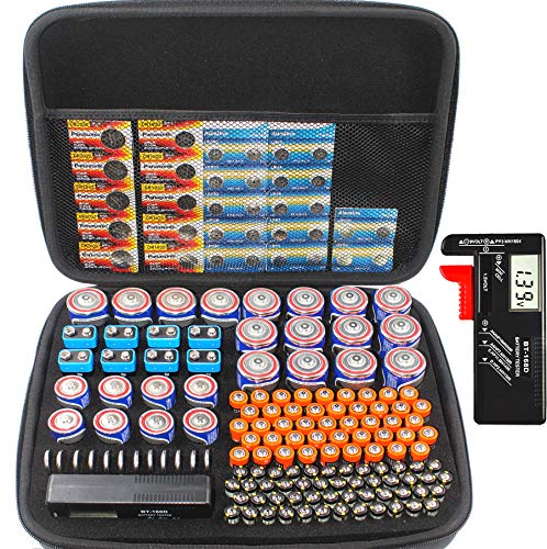 Product Cover Large Battery Organizer Storage Case with Digital Battery Tester Checker, 200+ C D 9V AA AAA AAAA Batteries Organization Box Container(No Battery)