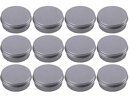 Product Cover Hulless 2 oz Aluminum Tin Jar 60 ml Refillable Containers Cosmetic Small Tin Aluminum Screw Lid Round Tin Container Bottle for Candle, Lip Balm, Salve, Eye Shadow, Powder, Small Ounce 12 Pack.