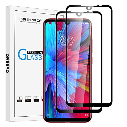 Product Cover (2 Pack) Orzero Compatible for Xiaomi Redmi Note 7, Note 7 Pro Tempered Glass Screen Protector, 2.5D Arc Edges 9 Hardness HD Anti-Scratch Full-Coverage (Lifetime Replacement)