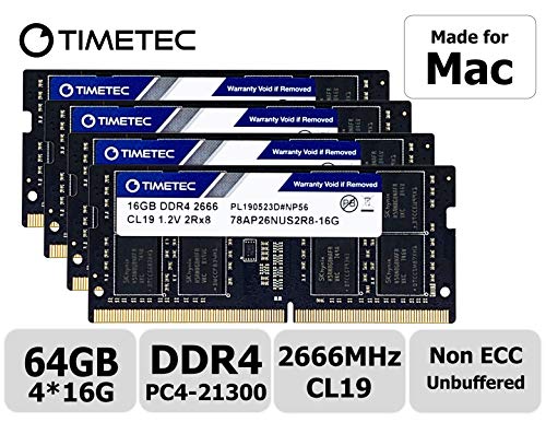 Product Cover Timetec Hynix IC 64GB KIT(4x16GB) Compatible for Apple 2019 iMac 27-inch w/Retina 5K Display DDR4 2666MHz PC4-21300 2Rx8 CL19 1.2V SODIMM Memory RAM Upgrade (64GB KIT(4x16GB))