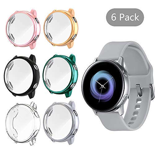 Product Cover (6 Pack) LittleForest Cases Compatible for Samsung Galaxy Watch Active Case, Full Body Protection TPU Anti-scratch Cover for Samsung Watch Active 40mm- (Black,Gray,Clear,Green,Pink,Rose Gold)
