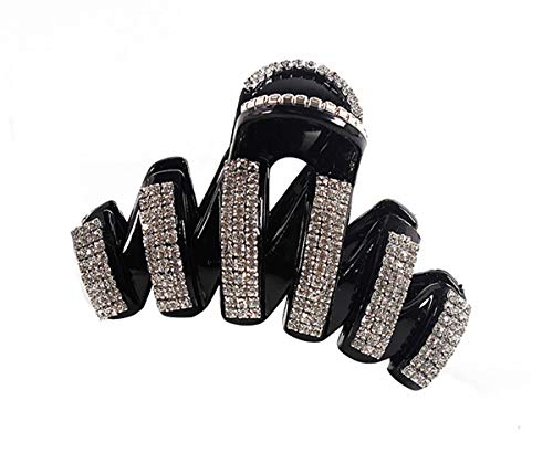 Product Cover Fodattm Women Lady Fashion Large Fancy Rhinestones Hair Clamp Hair Claw Clips Elegant Crystal Jaw Clips Hairpins (Black)