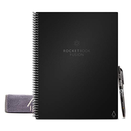 Product Cover Rocketbook Fusion Smart Reusable Notebook - Calendar, To-Do Lists, and Note Template Pages with 1 Pilot Frixion Pen & 1 Microfiber Cloth Included - Infinity Black Cover, Letter Size (8.5