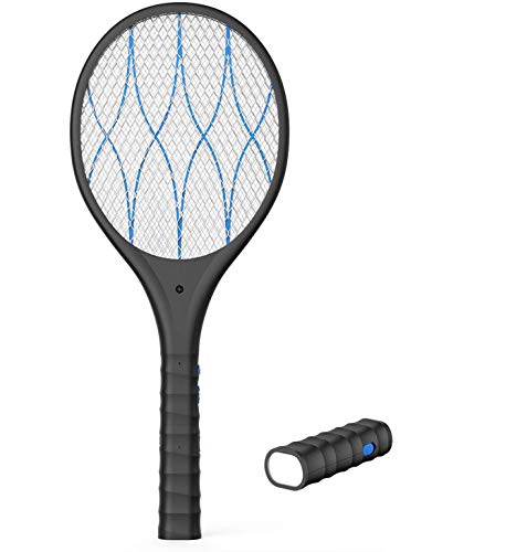 Product Cover Electric Large Bug Zapper Racket, Mosquito killer, Fruit Fly Swatter Zap, Pest Control, 4,000 Volt, USB Rechargeable, LED Lighting, Removable flashlight, Unique 3 Layer Safety Mesh Safe to Touch