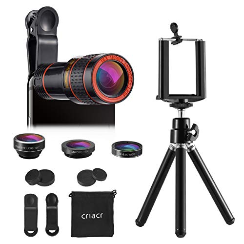 Product Cover (Upgraded) Phone Camera Lens, 12X Zoom Lens, Fisheye Lens, Macro Lens and Wide Angle (Attached Together), Telephoto Lens, Phone Holder, Tripod, 3 in 1 Smartphone Cell Phone Lens Kit