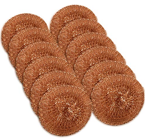 Product Cover 12 Pack Copper Coated Scourers by Scrub It - Scrubber Pad Used for Dishes, Pots, Pans, and Ovens. Easy scouring for Tough Kitchen Cleaning.