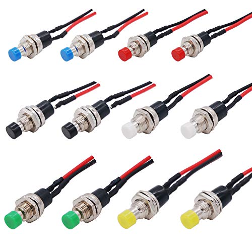 Product Cover Twidec/12Pcs 1A 250V AC 2 Pins SPST 6 Colors Normal Open Mini Momentary Push Button Switch with Pre-soldered Wires PBS-110-X6C