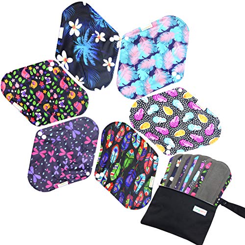 Product Cover 7pcs Set 1 pc Bonus Free Mini Wet Bag +6pcs Absorbent Reusable Sanitary Pads/Washable Bamboo Cloth Menstrual Pads (M,Feather)