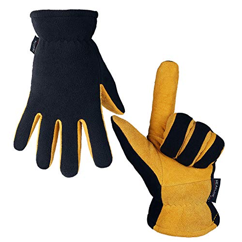 Product Cover OZERO Snow Ski Gloves Cold Proof Winter Thermal Glove - Deerskin Suede Leather Palm and Polar Fleece Back with Heatlok Insulated Cotton - Hands Warm in Cold Weather for Women and Men - (Tan,S)