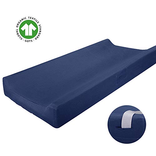 Product Cover Mueen Life Changing Pad Cover - Soft&Stretchy Change Table Sheet Cradle Sheet for Boy Girl, 100% Organic Cotton, Fitted 32'' x 16'' Standard or Contoured Changing Pad (Navy)