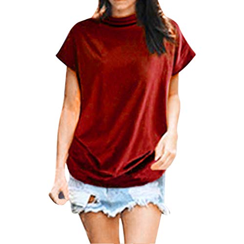 Product Cover vermers Womens Plus Size Basic T Shirts Tops Casual Turtleneck Solid Short Sleeve Solid Tees Blouse(2XL, A#Short Sleeve Watermelon Red)