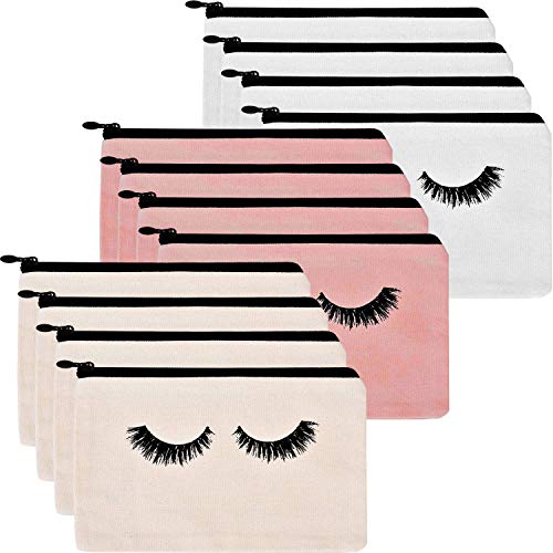 Product Cover ABOAT 12 Pieces Eyelash Cosmetic Bags Makeup Bags Travel Pouches Toiletry Bag Cases with Zipper for Women Girls（White, Beige and Pink）
