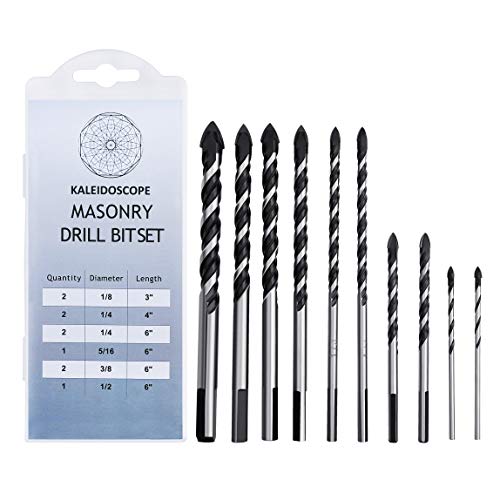 Product Cover Masonry Drill Bits Set With High Bend Resistance Solid Carbide Tip Type Ideal for Drilling Building Materials (Tile, Brick, Cement, Concrete, Glass, Plastic, Cinder Block, Wood) Hardened Steel Body