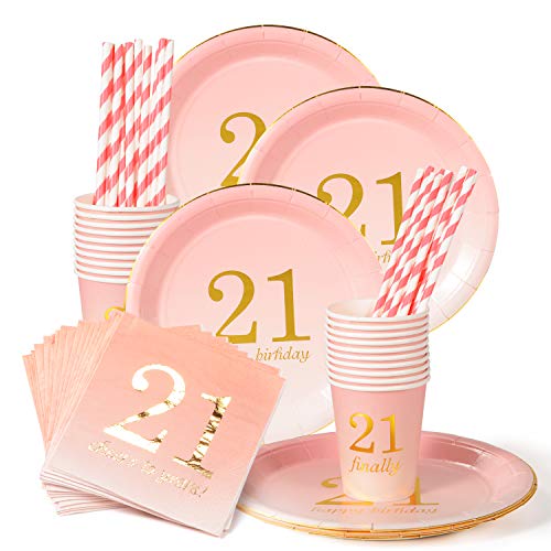 Product Cover 21st Birthday Decorations Party Supplies Gifts for her Napkins,Cups,Plates,Straws - 24 Sets (21st Birthday)