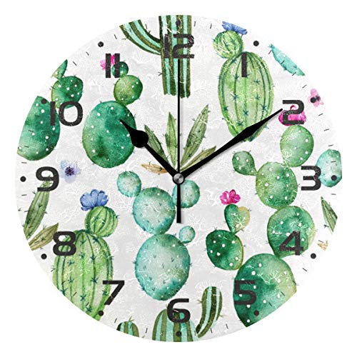 Product Cover ZOEO Cactus Wall Clock Battery Operated Non Ticking Green Succulents Plants Tropical Floral 9 inch Clock Silent Art Bedroom Kitchen Clock Atomic Analog Clocks Father's Day Home Decor for Girls Kids