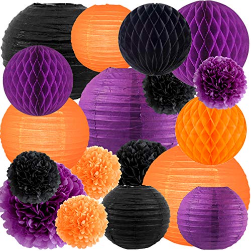 Product Cover NICROLANDEE Party Decorations Orange Black Purple Tissue Pom Pom Lantern Honeycomb Ball Decorations for Birthday Home Decor Horror Party Supplies