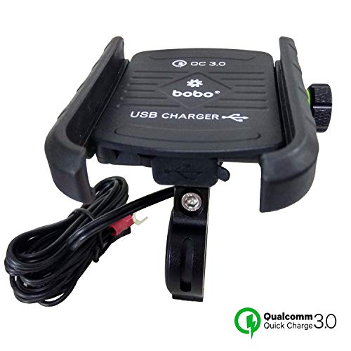 Product Cover BOBO Jaw-Grip Waterproof Bike/Motorcycle/Scooter Mobile Phone Holder Mount with Fast USB 3.0 Charger, Ideal for Maps and GPS Navigation (Black)