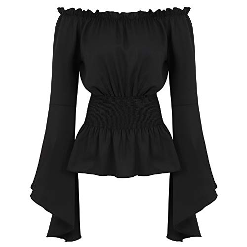 Product Cover Womens Gothic Renaissance Blouse Long Sleeve Off Shoulder Medieval Victorian Costume Shirt Boho Corset Tops