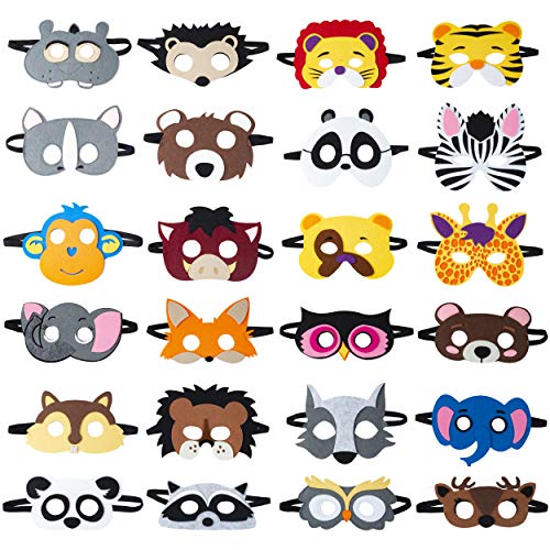 Product Cover TEEHOME Animal Felt Masks Party Favors (24 Packs) for Kid - Safari Party Supplies with 24 Different Types - Great Idea for Petting Zoo | Farmhouse | Jungle Safari Theme Birthday Party