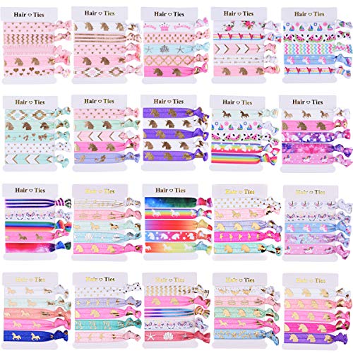 Product Cover SIQUK 100 Pieces Unicorn Hair Ties Elastic Hair Bands Ponytail Holder Colorful Bracelet Party Favors Gifts Supplies for Girls